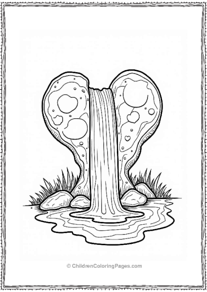 Heart Shaped Waterfall Coloring Page Free PDF Printable