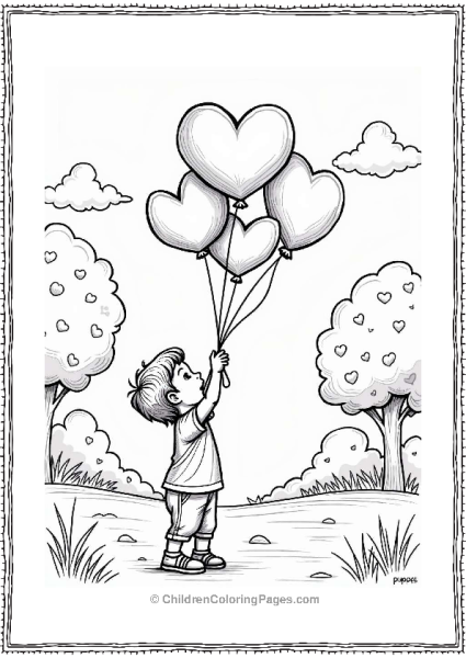 Hearts And Balloons In A Sunny Park Free PDF Printable