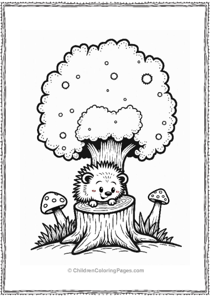 Hedgehog Behind Tree Stump Free PDF Printable