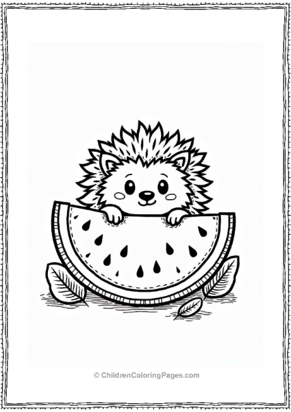 Hedgehog Hiding Behind A Watermelon Slice Free PDF Printable