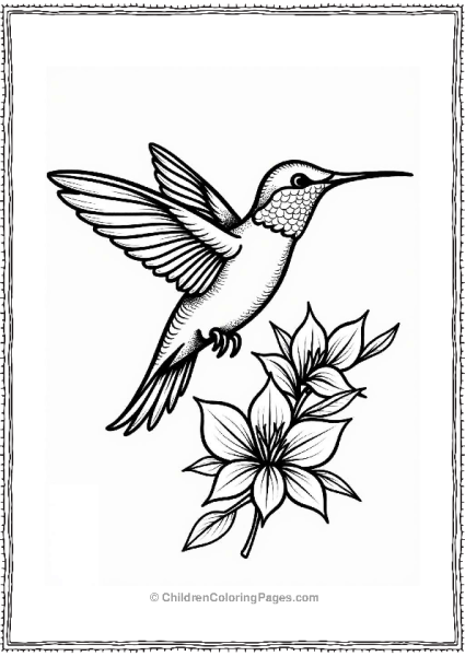 Hummingbird Above Flowers Tattoo Coloring Page Free PDF Printable