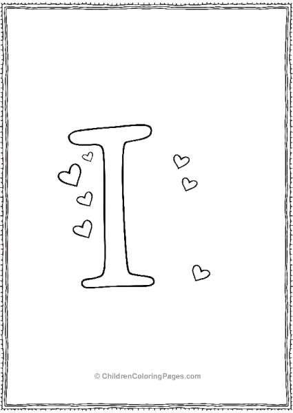 I With Hearts A Large Letter I Outlined With Small Hearts Free PDF Printable