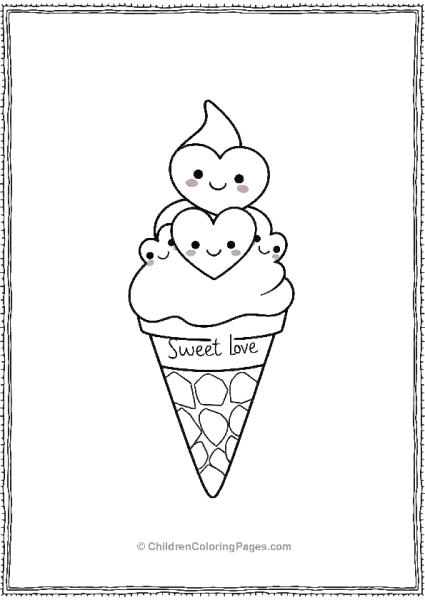 Icecream With Three Heart Shapes Free PDF Printable