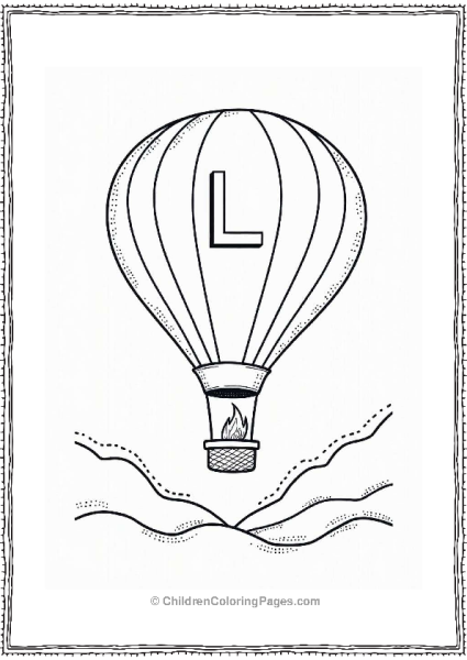 Illuminated Hot Air Balloon Over Hills Letter L Coloring Page Free PDF Printable