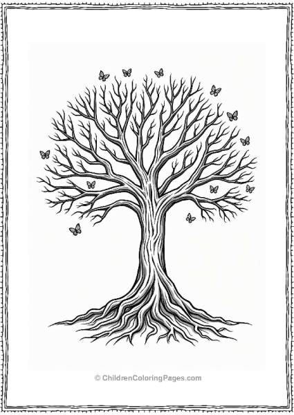 Intertwined Tree Roots With Butterflies Free PDF Printable