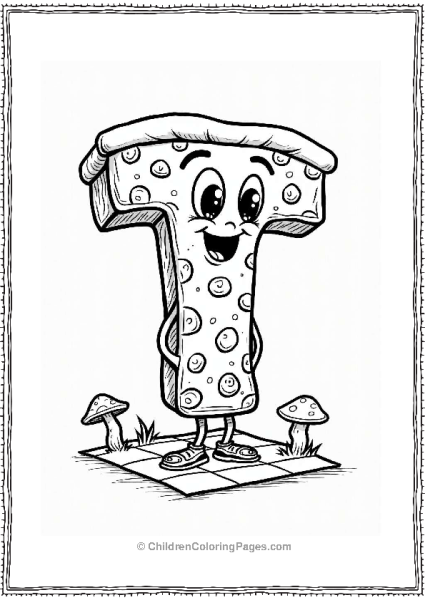 Jolly Pizza Slice Character With Letter T Free PDF Printable