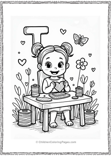 Joyful Character Crafting A Heart Tapestry With Letter T Free PDF Printable