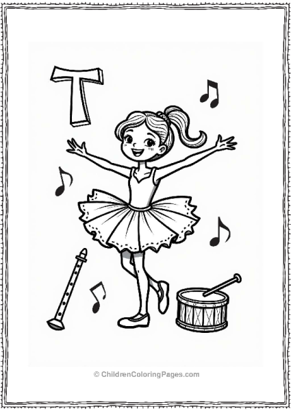 Joyful Dancer In Tutu With Instruments With Letter T Free PDF Printable