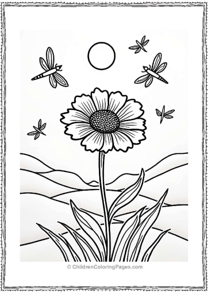 Joyful Marigold With Dragonflies Flower Coloring Page Free PDF Printable