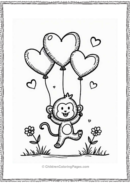 Joyful Monkey Valentine’s Balloons With Heart Free PDF Printable
