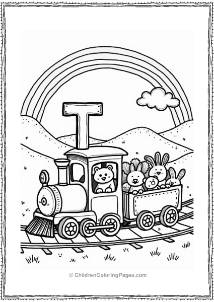 Joyful Train With Animals With Letter T Free PDF Printable