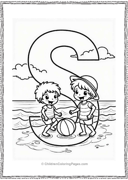 Kids Playing With A Beach Ball By The Shore Free PDF Printable