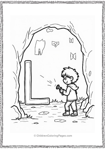 Lascaux Caves Exploration Scene Letter L Coloring Page Free PDF Printable