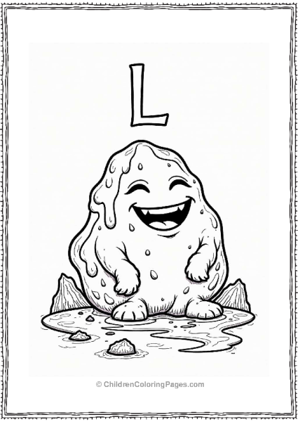 Laughing Lava Golem On A Volcanic Landscape Letter L Coloring Page Free PDF Printable