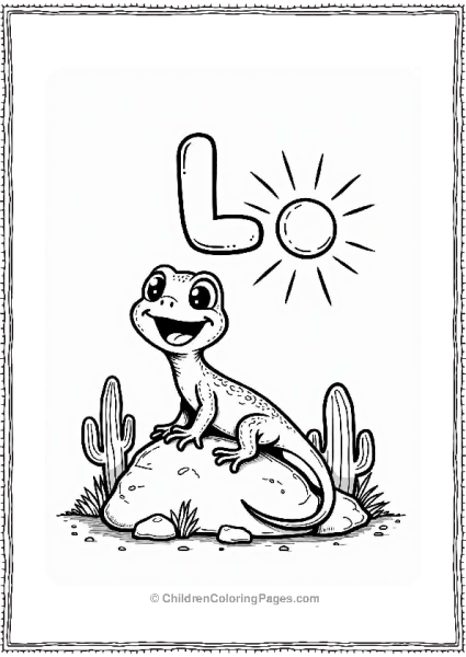 Laughing Lizard On A Rock Letter L Coloring Page Free PDF Printable