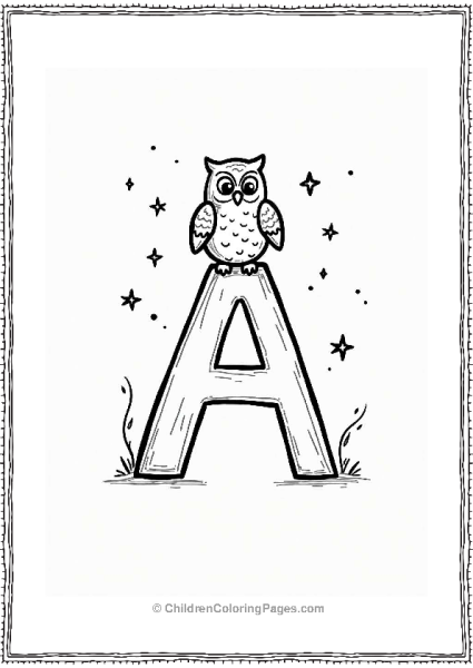 Letter A In Hebrew With Owl And Stars Free PDF Printable