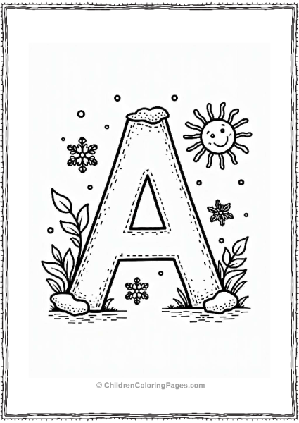 Letter A In Russian With Snowflakes And Sun Free PDF Printable