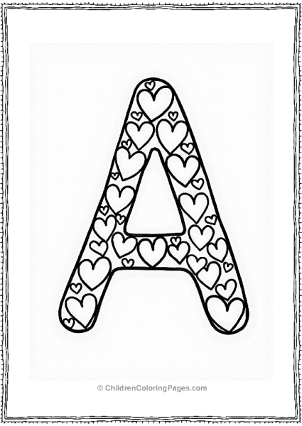 Letter A Surrounded By Hearts Free PDF Printable