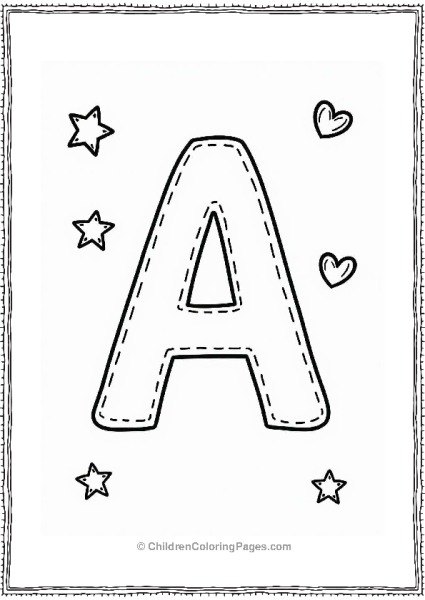 Letter A With Stars And Hearts Free PDF Printable