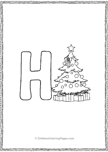 Letter H Holiday Scene With A Christmas Tree Free PDF Printable