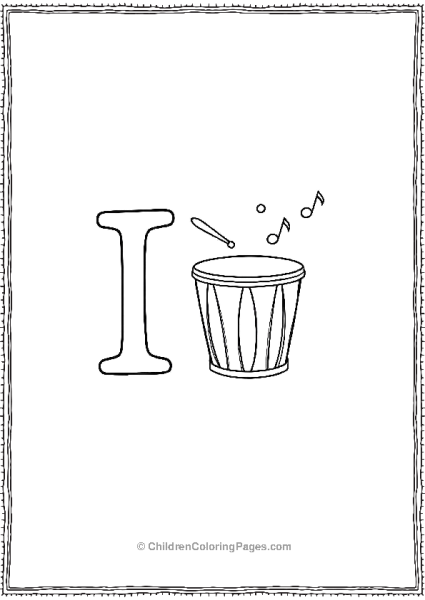 Letter I With A Simple Drum And Music Notes Free PDF Printable