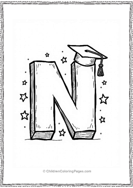 Letter N Education Illustration With Stars And Graduation Cap Free PDF Printable