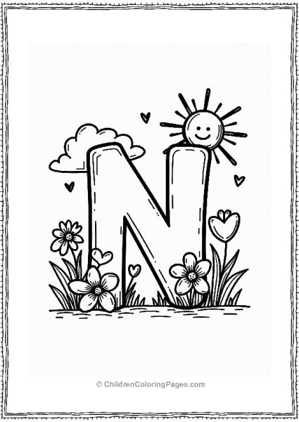 Letter N For Nurturing With Hearts And Flowers Free PDF Printable