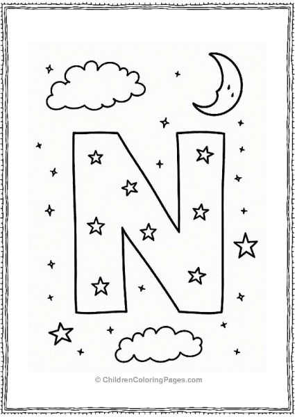 Letter N In A Starry Night Sky Free PDF Printable