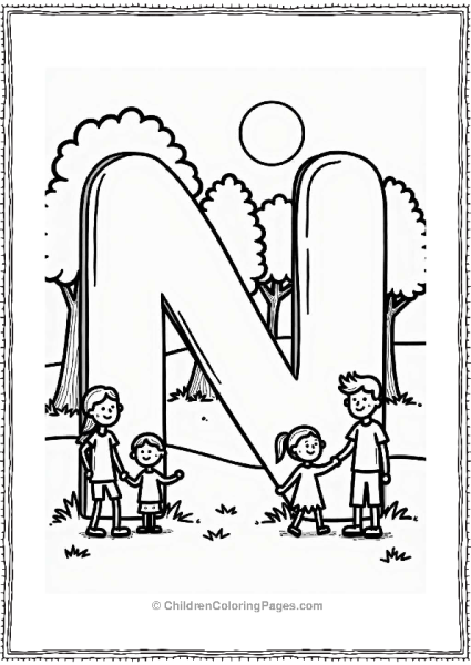 Letter N In A Sunny Park Scene Free PDF Printable