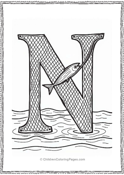 Letter N N For Net With Fishing Net And Fish Free PDF Printable