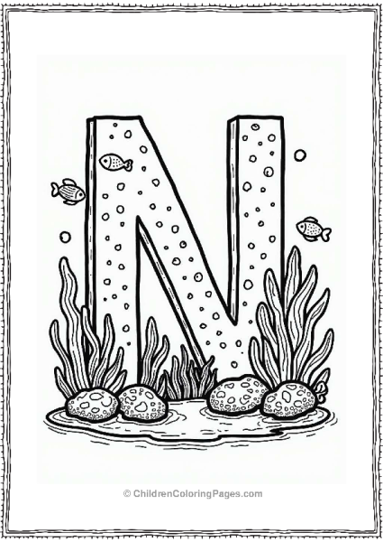 Letter N Surrounded By Coral Reef Free PDF Printable