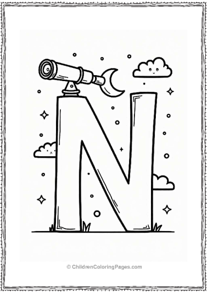 Letter N Telescope Under Night Sky Free PDF Printable