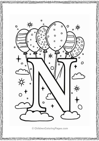 Letter N With Balloons And Sun Free PDF Printable