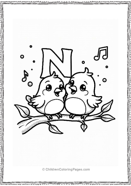 Letter N With Cartoon Birds Free PDF Printable