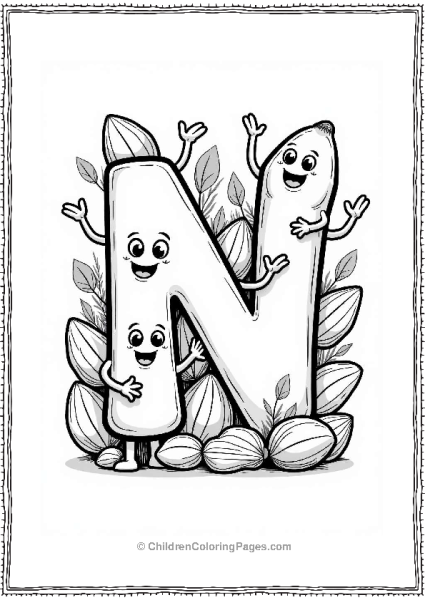 Letter N With Cartoon Nuts Free PDF Printable