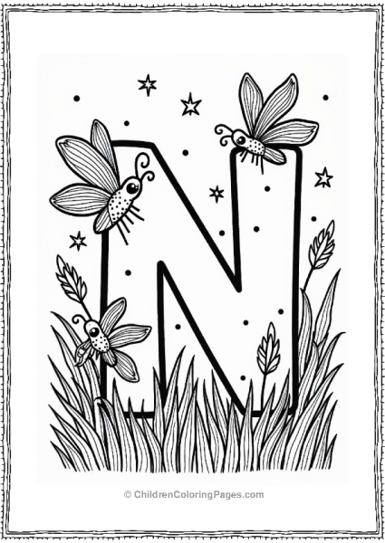 Letter N With Fireflies In A Night Sky Free PDF Printable