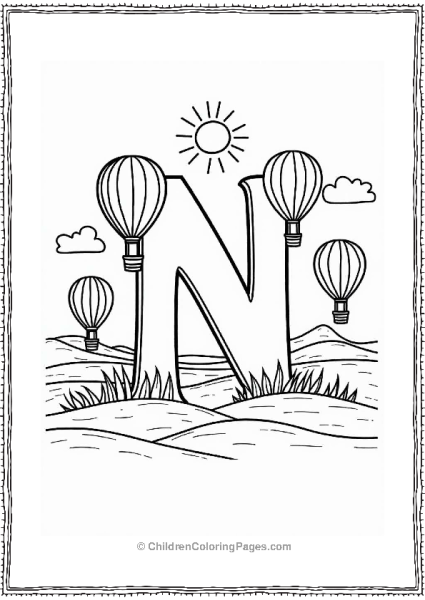 Letter N With Hot Air Balloons Free PDF Printable