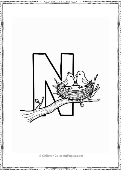 Letter N With Nesting Birds Free PDF Printable