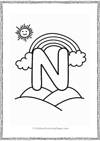 Letter N With Rainbow And Sun Free PDF Printable