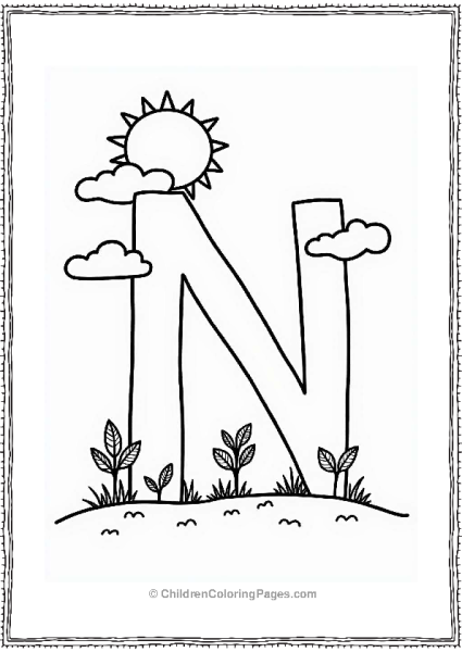 Letter N With Sun And Sprouts Free PDF Printable