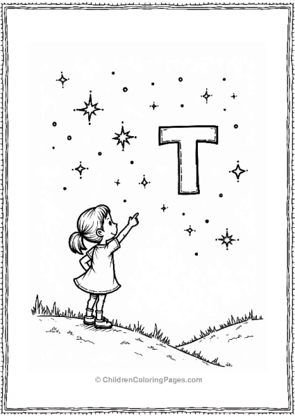 Letter T In A Starry Sky Free PDF Printable