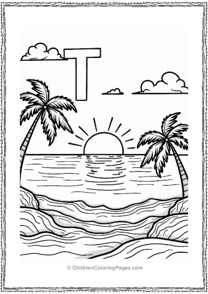 Letter T Sunset Over The Ocean Free PDF Printable