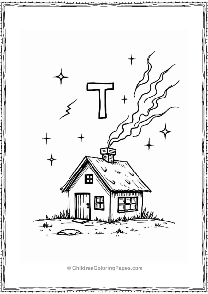 Letter T With House And Lightning Free PDF Printable