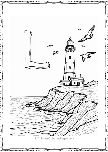 Lighthouse By The Sea Letter L Coloring Page Free PDF Printable