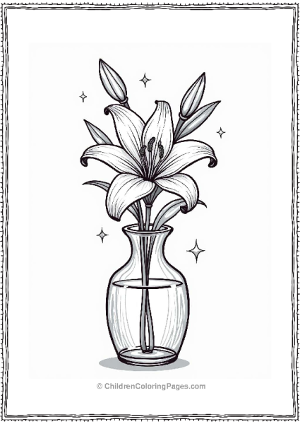 Lily In A Crystal Vase Flower Coloring Page Free PDF Printable