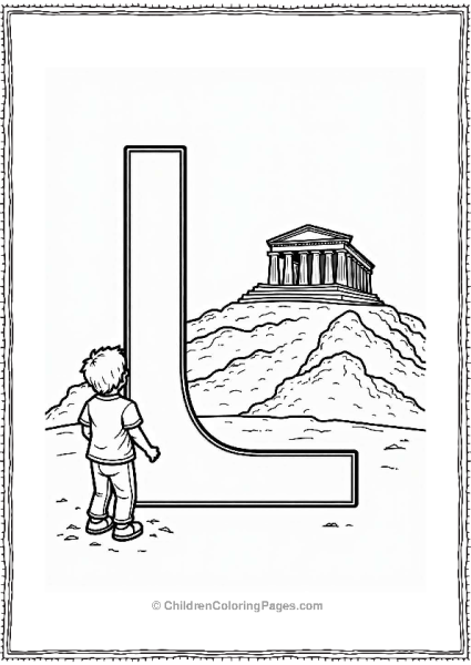 Lindo’s Acropolis With Child Letter L Coloring Page Free PDF Printable