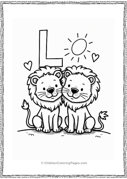 Lions In Love Letter L Coloring Page Free PDF Printable