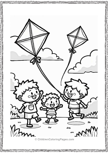 Little Boy And Friends Flying Kites In The Park Free PDF Printable