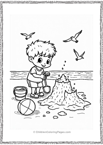 Little Boy Building A Sandcastle At The Beach Free PDF Printable