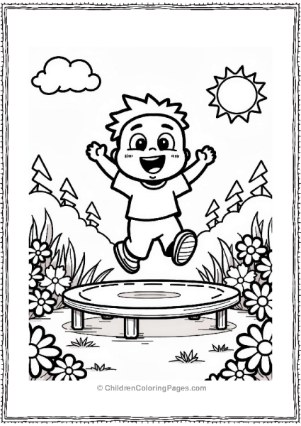 Little Boy Jumping With Joy In A Sunny Backyard Free PDF Printable